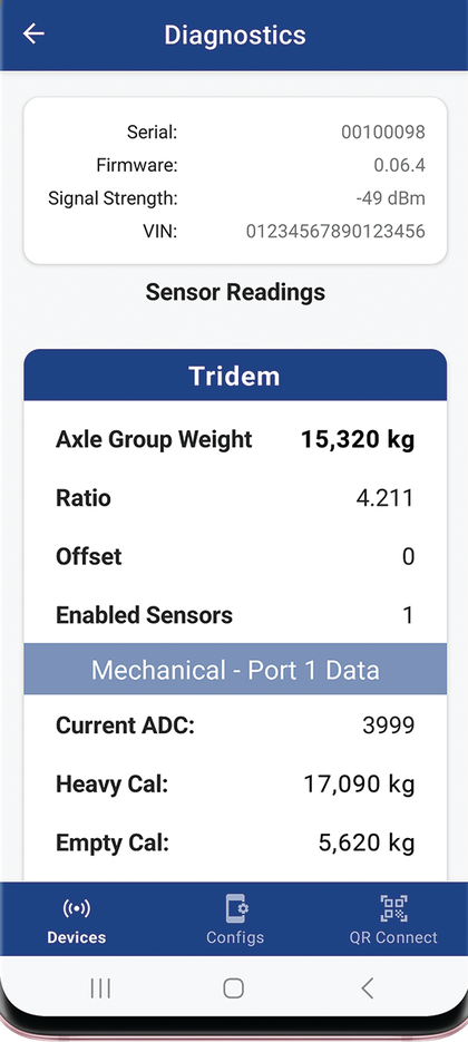 Air-Weigh app — remote diagnostics