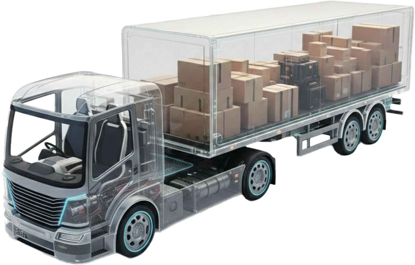 Cutaway view of tractor-trailer showing Air-Weigh sensor placement